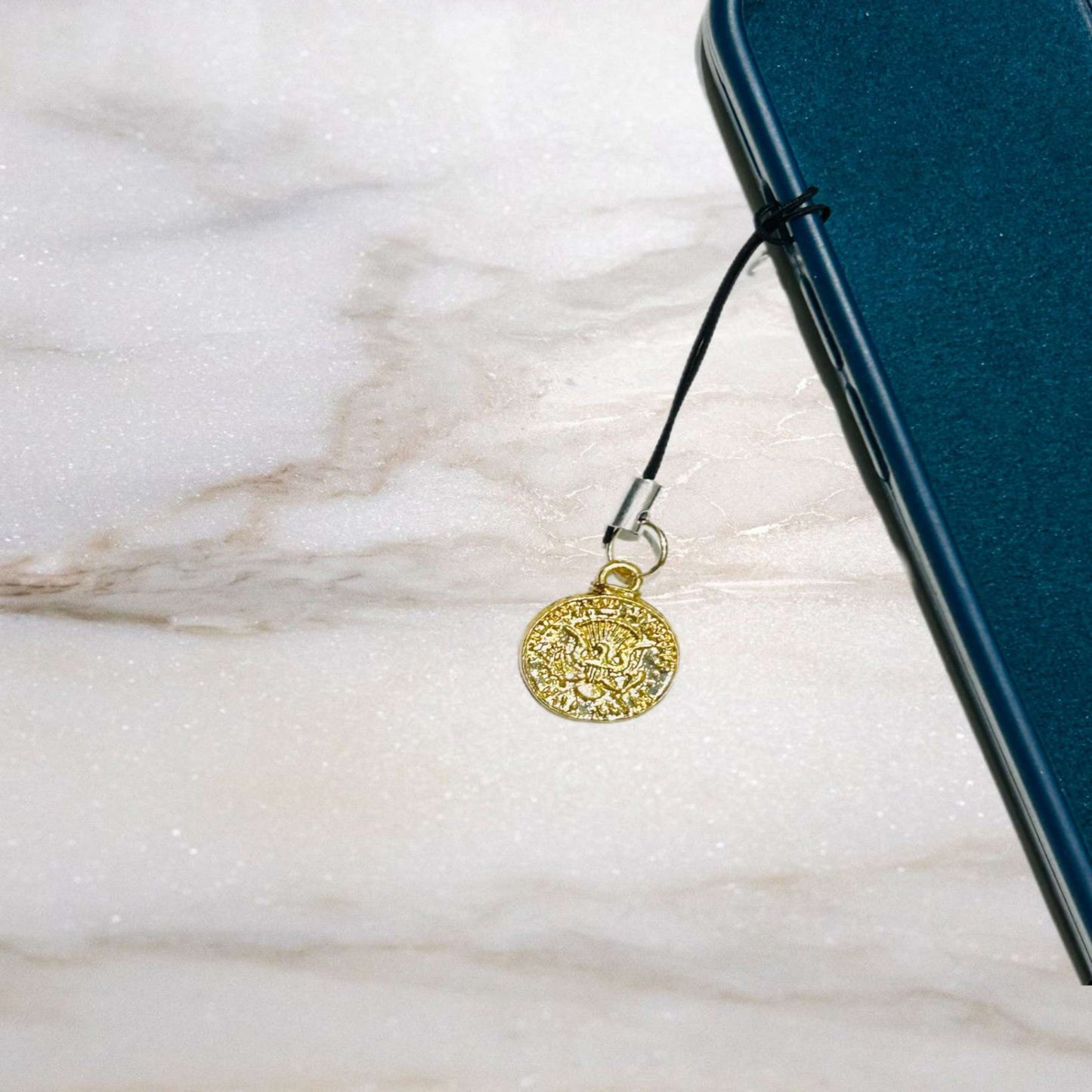 Golden coin phone charm - Thecharmingcharms09